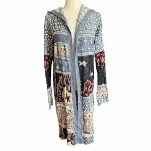 Free People Americana Bandana Hooded Long Duster Cardigan M Women's Sweater